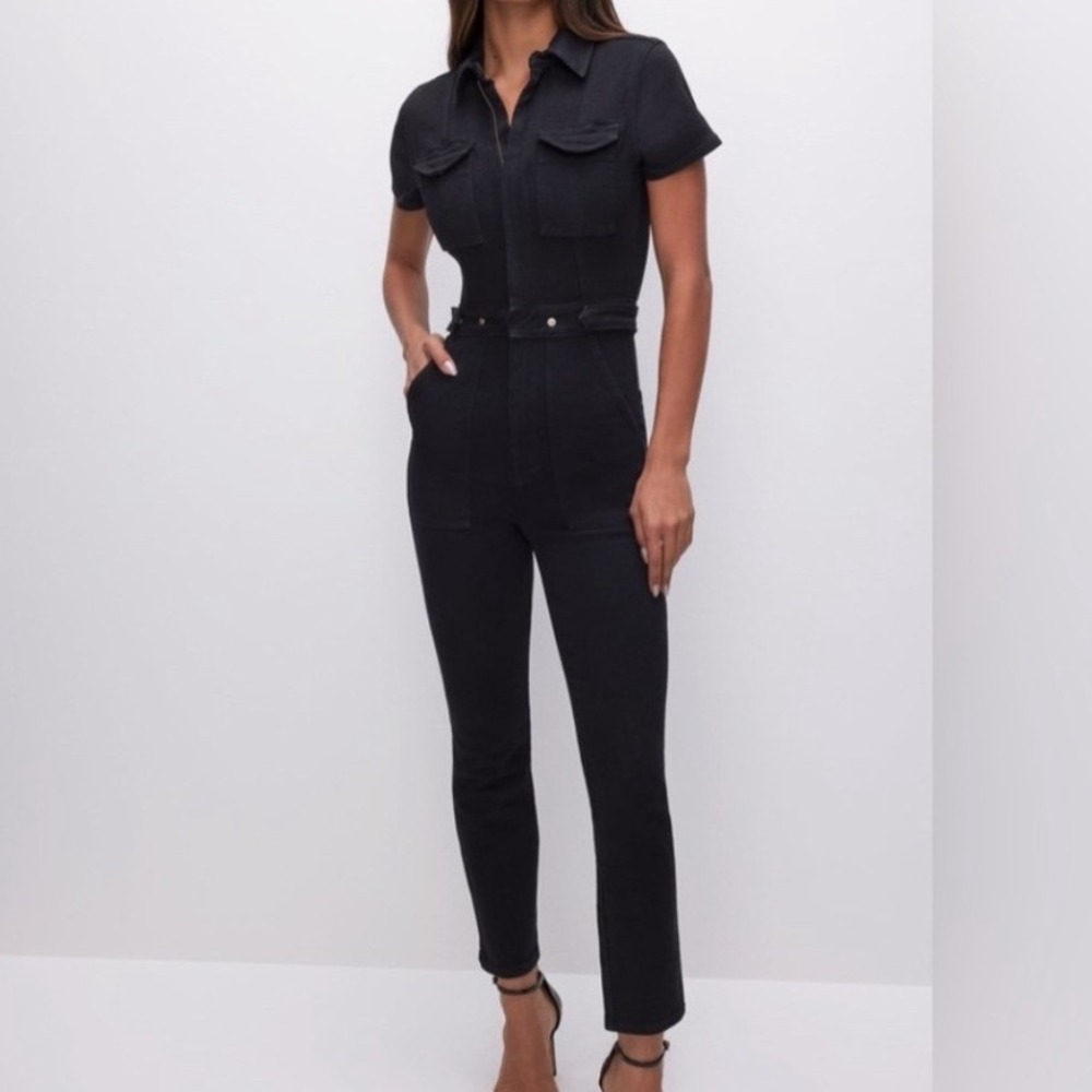 Good American Black Short-Sleeve Utility Jumpsuit